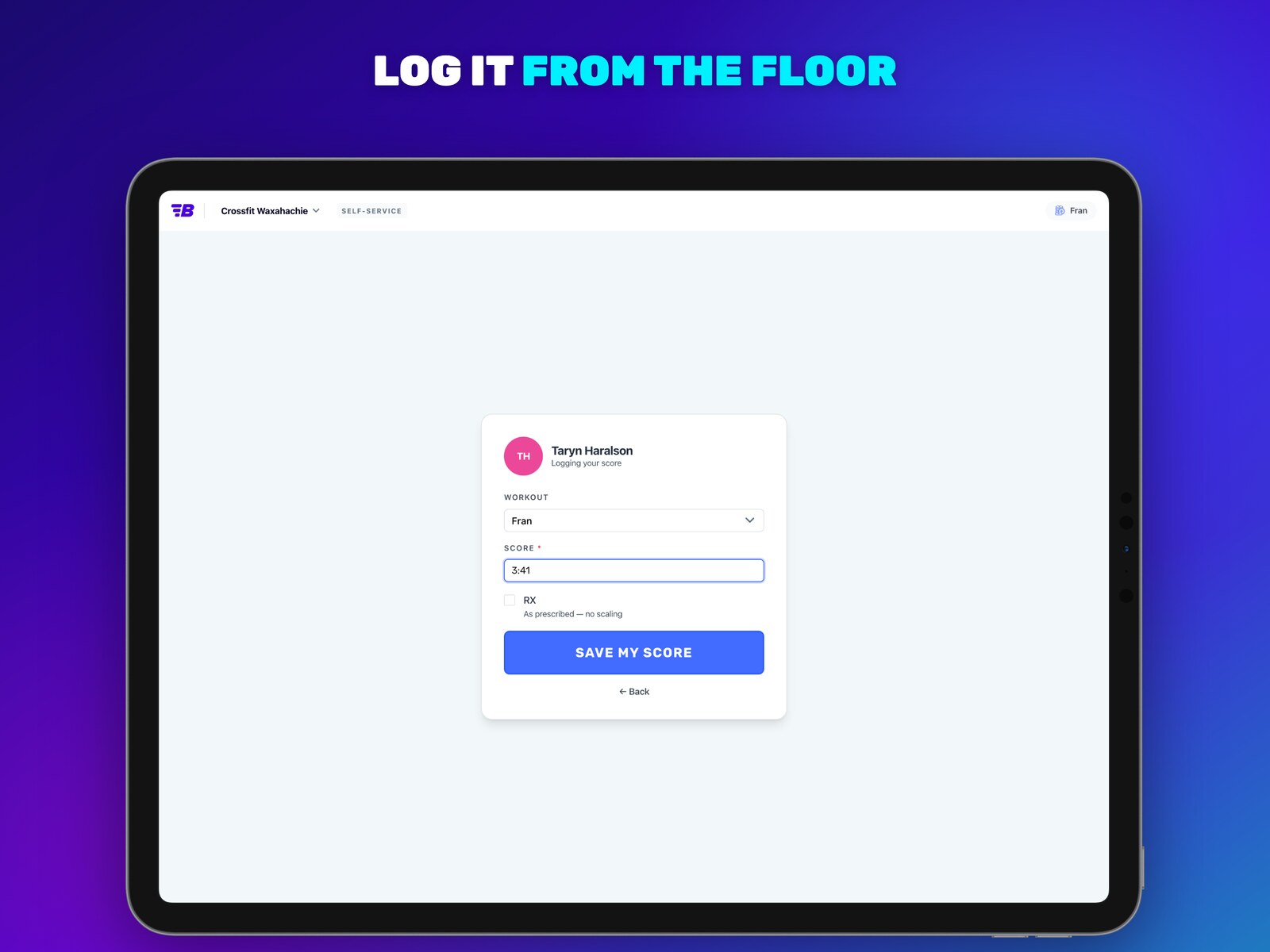 BoxBoard Check-In self-service score entry